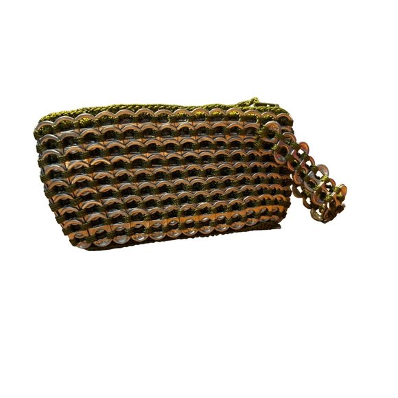 Neide Ambrósio Pretinha Clutch Army Green Silver Pop Tabs Wristlet - Picture 2 of 5